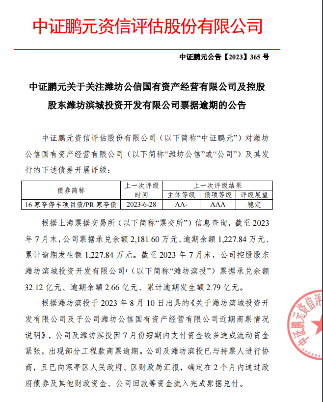 潍坊滨投,票据承兑余额32.12累计逾期发生额2.79亿元。