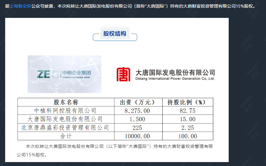 大唐国际发电股份有限公司（简称“大唐国际”）持有的大唐财富投资管理有限公司15%股权。